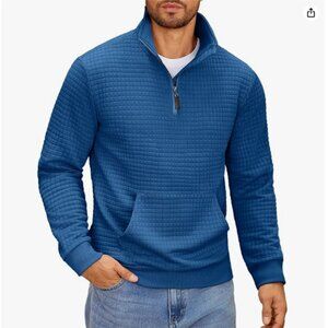 Mens Quarter Zip Sweatshirt Long Sleeve Casual Waffle Pullover Hoodies W/Pockets